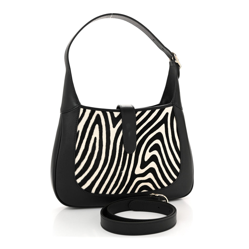 Pony Hair Zebra Print Calfskin Small Jackie 1961 Hobo Black White