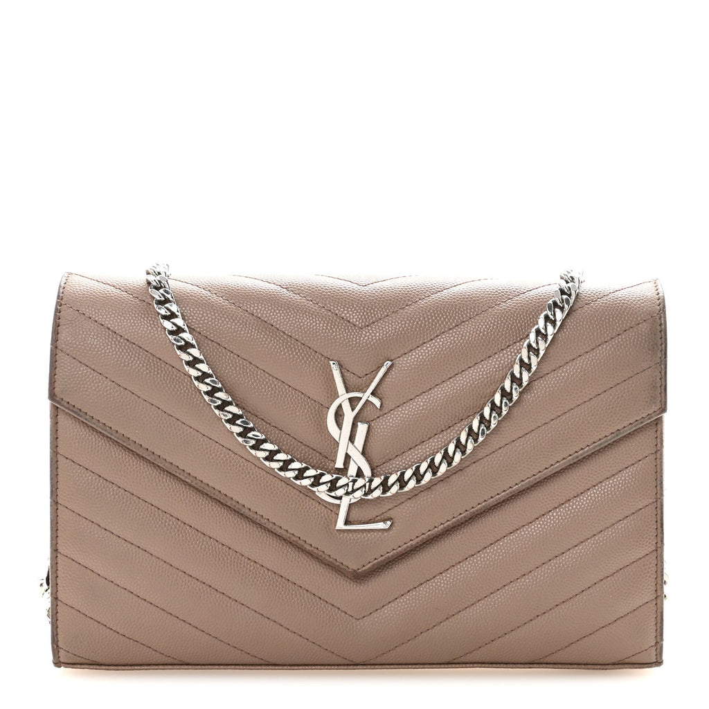 Grain De Poudre Matelasse Chevron Monogram Chain Wallet Taupe