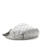 Metallic Calfskin Quilted Banane Waist Bag Fanny Pack Dark Silver