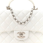 Metallic Caviar Quilted Mini Top Handle Rectangular Flap White