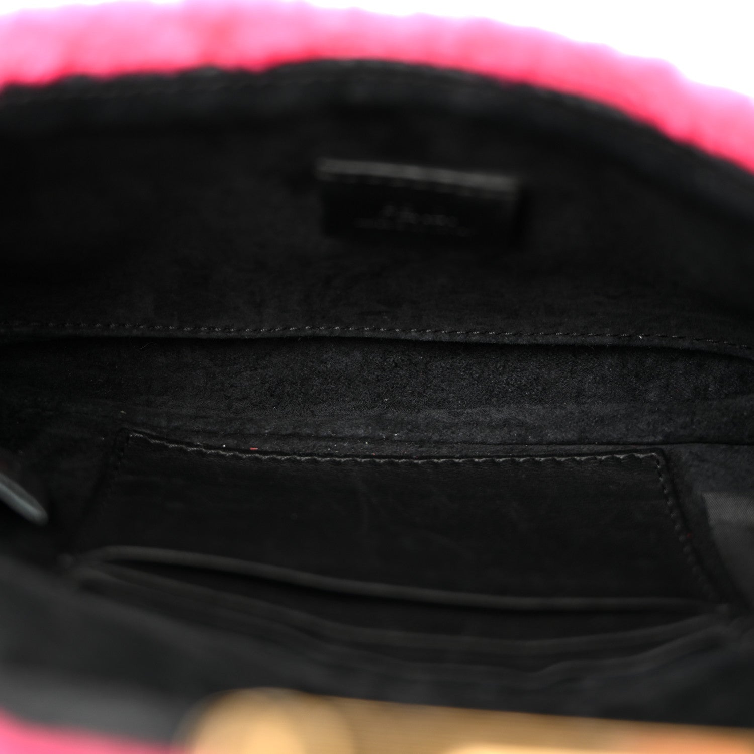 Shearling Nappa Mini Be Baguette Shoulder Bag Fuxia Black