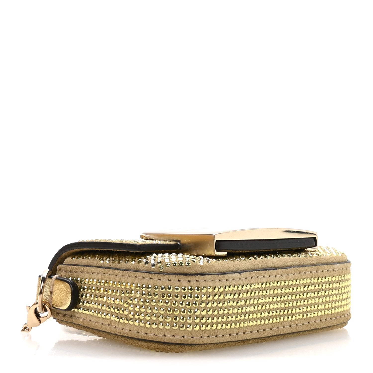 Crystal Vitello Laminato FF Nano Maxi Buckle Baguette Charm Light Gold