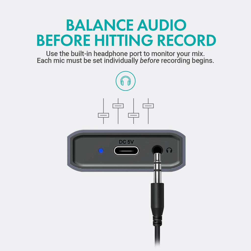 Movo UMX-1 USB Microphone Hub - Connects 4 USB Microphones to Computers