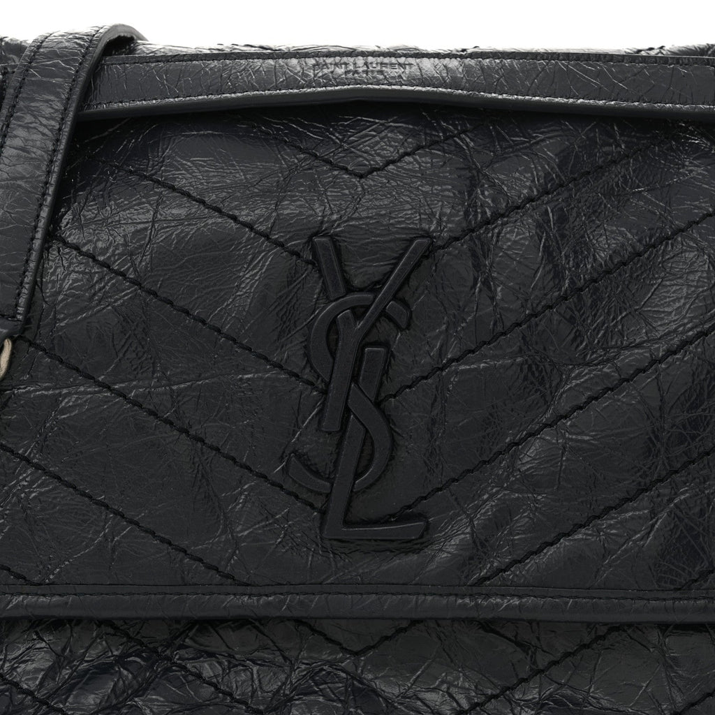 Crinkled Calfskin Matelasse Monogram Medium Niki Chain Satchel Deep Marine