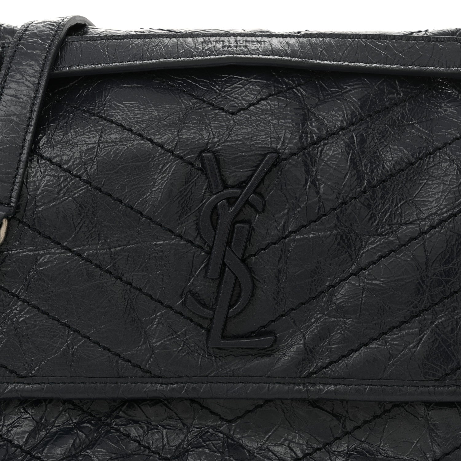 Crinkled Calfskin Matelasse Monogram Medium Niki Chain Satchel Deep Marine