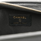 Lambskin Quilted Square Front Pocket Clutch With Chain Black