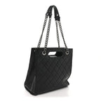Goatskin Quilted Small Perfect Edge Shopping Tote Black