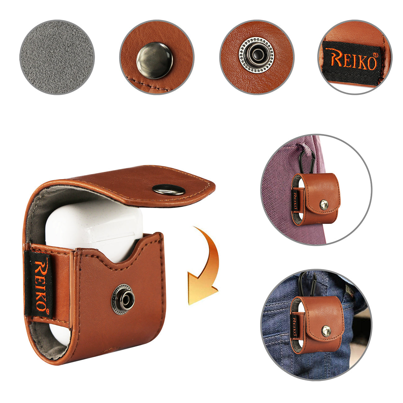 Reiko Leather Case For Airpod In Brown