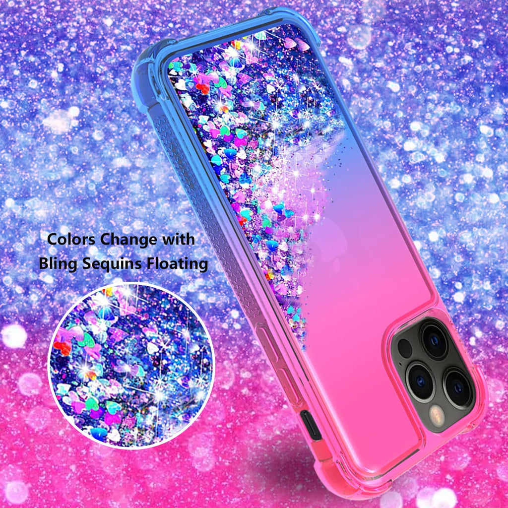 Shiny Flowing Glitter Liquid Bumper Case For Apple Iphone 12/Iphone 12 Pro In Pink
