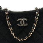 Velvet Crystal Quilted Chain Hobo Black
