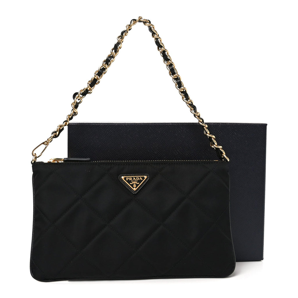 Re-Nylon Tessuto Impuntu Quilted Re-Edition 1995 Chaine Pouch Black