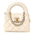 Shiny Aged Calfskin Quilted Mini Nano Kelly Shopper White
