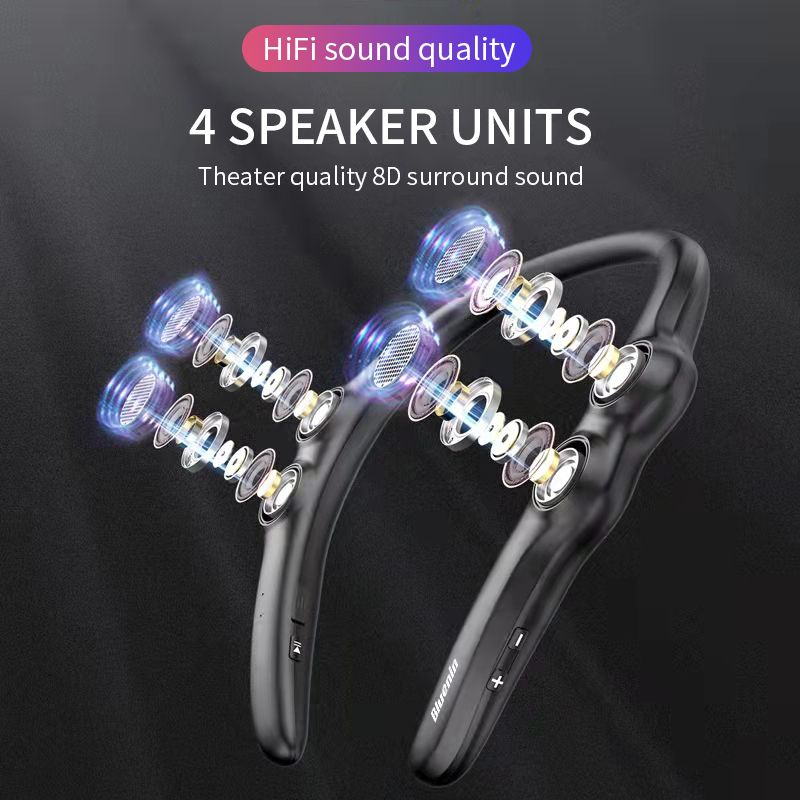 Bluetooth Compatible Speaker Hang Neck Wireless 9D Stereo Bass Portable Wearable Player 85g Weight light 4 Speakers for Sports