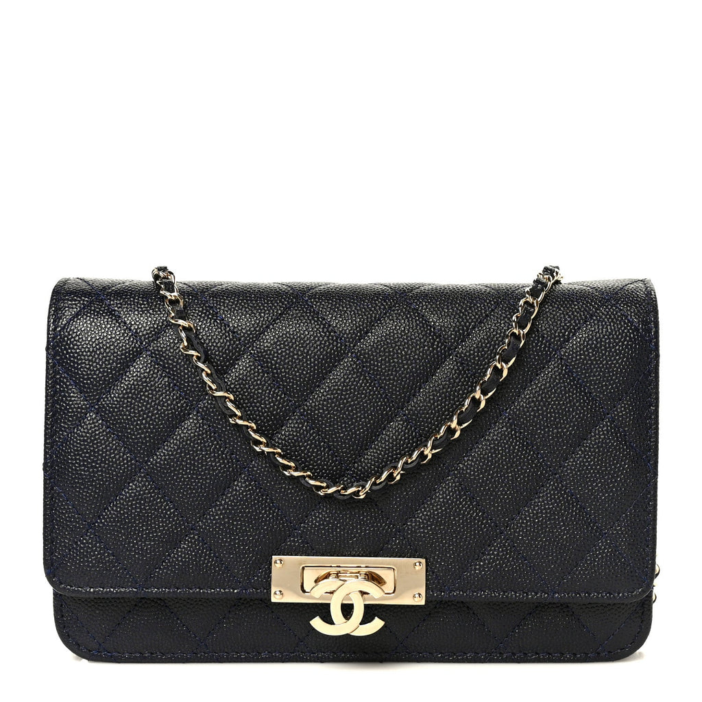 Caviar Quilted Golden Class Wallet On Chain WOC Navy