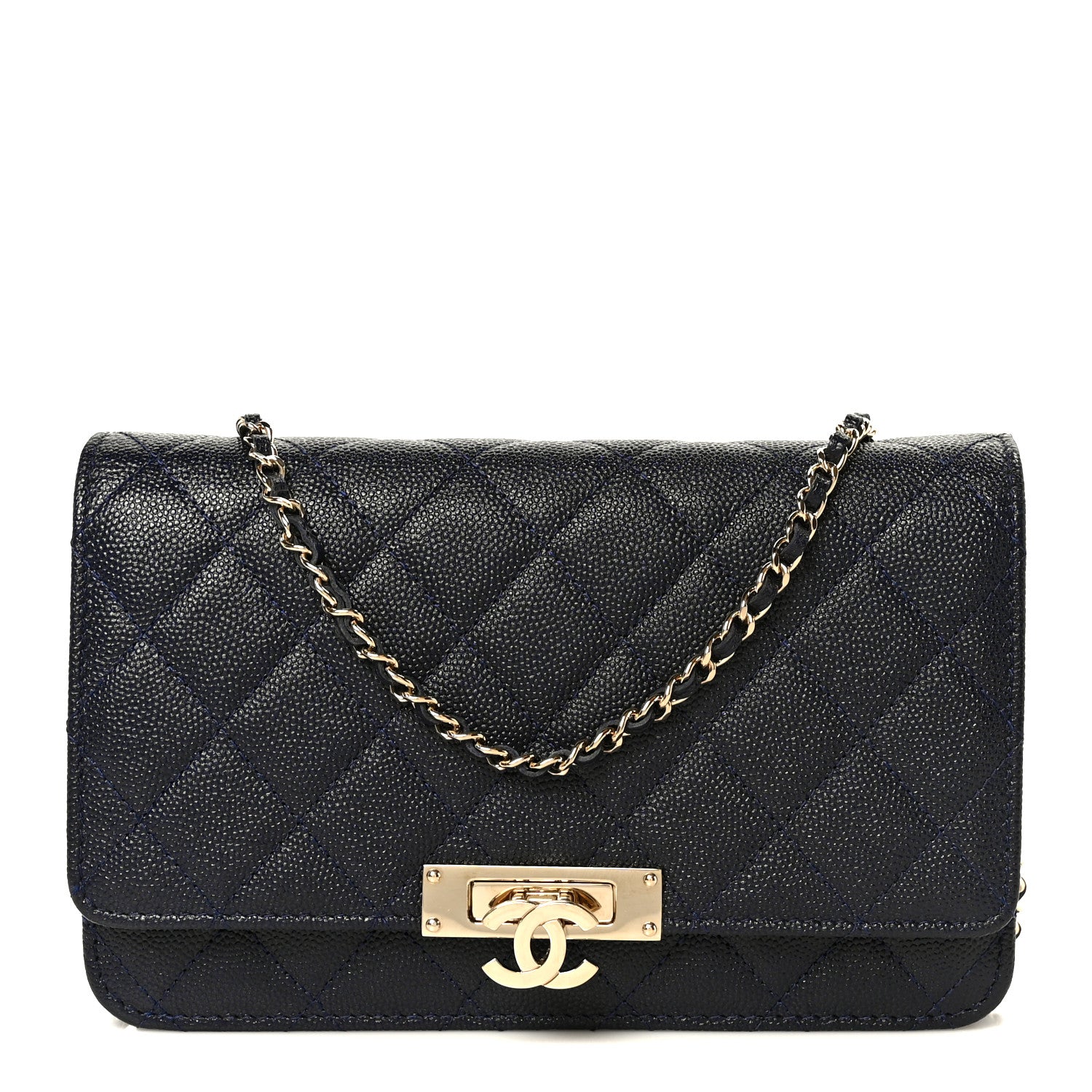 Caviar Quilted Golden Class Wallet On Chain WOC Navy