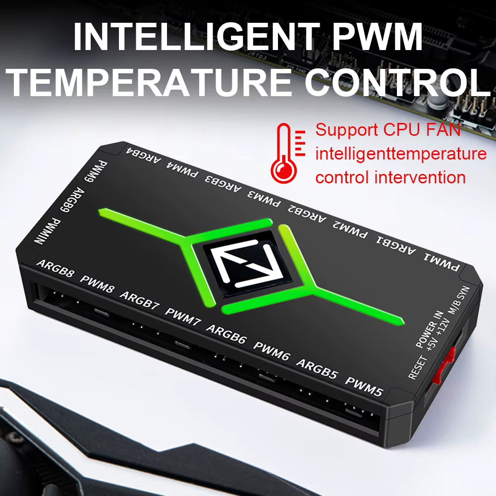 3-in-1 PWM Magnetic ARGB Fan Hub Splitter with Remote Control for PC - Supports Up to 9 Fans and Custom Lighting
