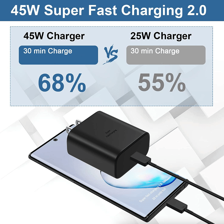 45W USB-C Super Fast Wall Charger + 6FT Cable For Samsung Galaxy S20 S21 S22 S23 - 6FT Cable