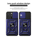Kickstand Ring Holder With Slide Camera Cover Tpu Magnetic Car Mount For Apple Iphone 15 Pro In Blue