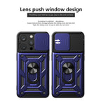 Kickstand Ring Holder With Slide Camera Cover Tpu Magnetic Car Mount For Apple Iphone 15 Pro In Blue