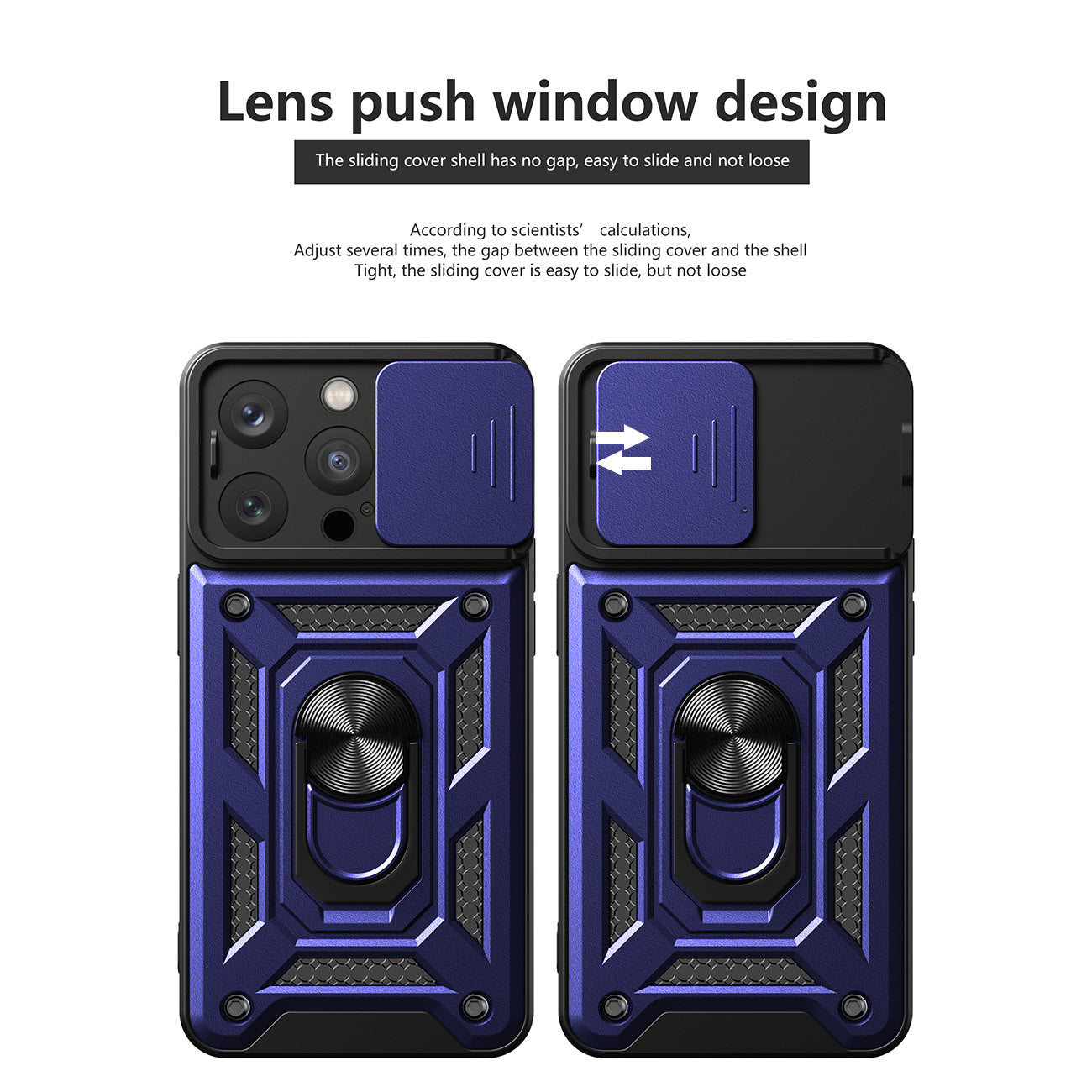 Kickstand Ring Holder With Slide Camera Cover Tpu Magnetic Car Mount For Apple Iphone 15 Pro In Blue