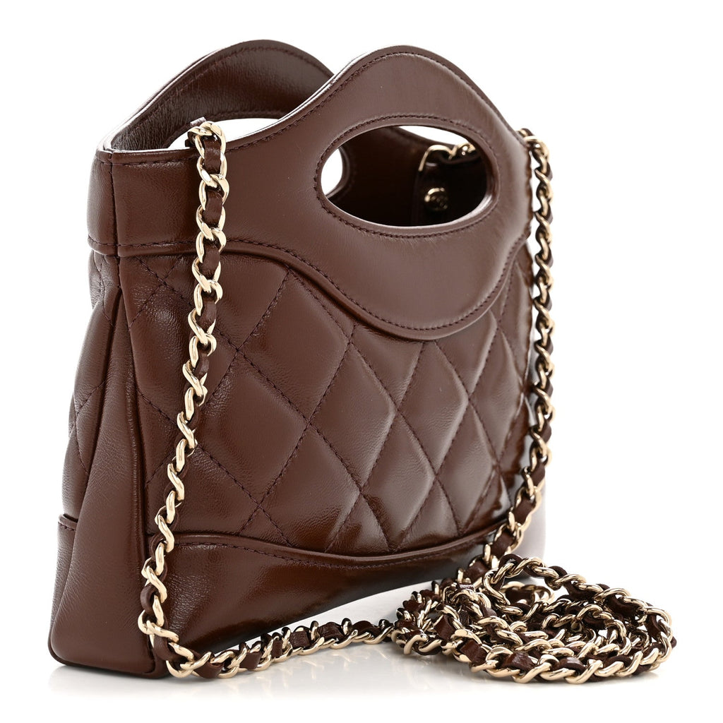 Shiny Crumpled Calfskin Quilted Nano 31 Shopping Bag Brown