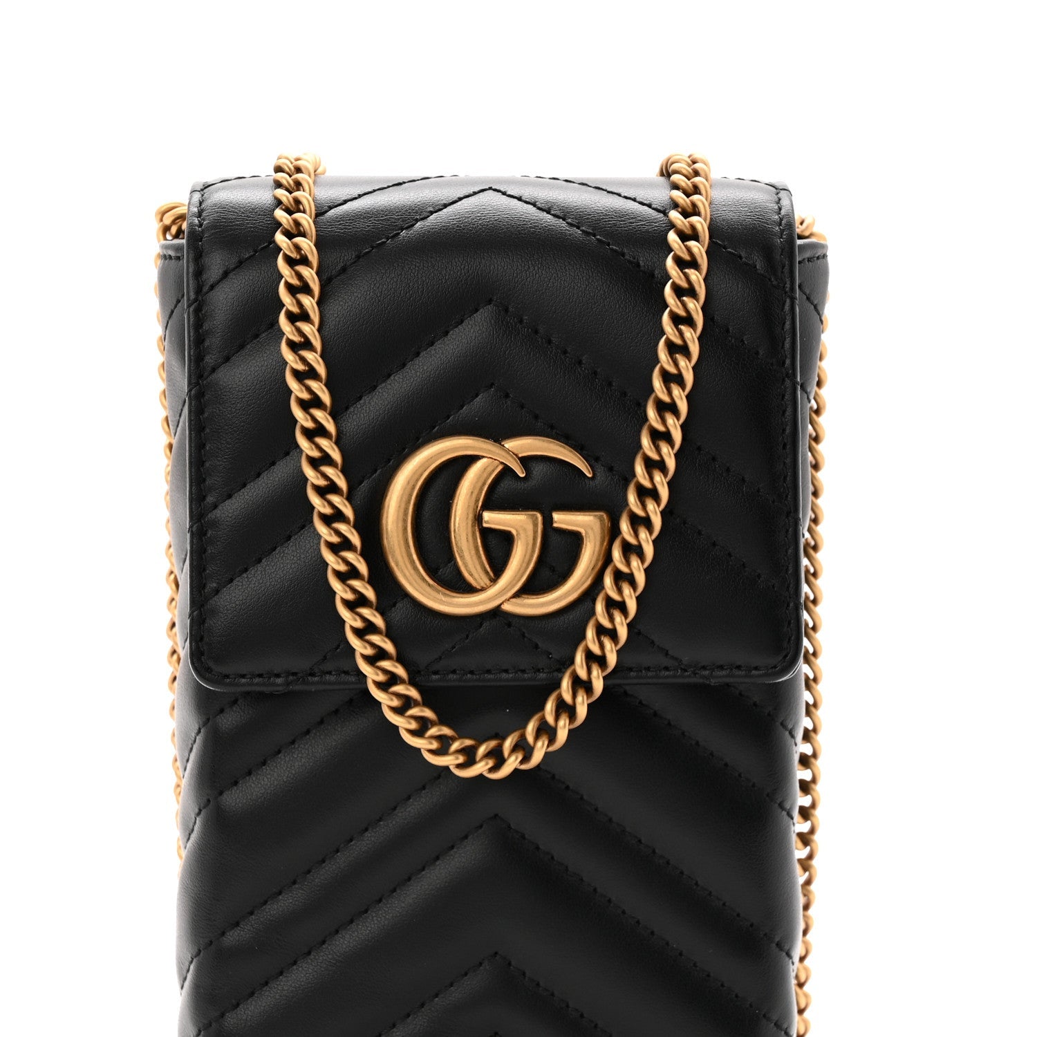 Calfskin Small GG Marmont Phone Crossbody Bag Black