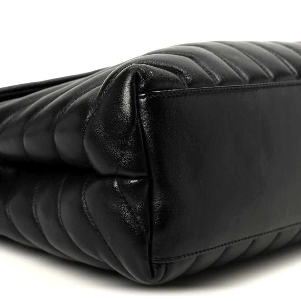 Calfskin Y Quilted Monogram Medium Loulou Chain Satchel Black