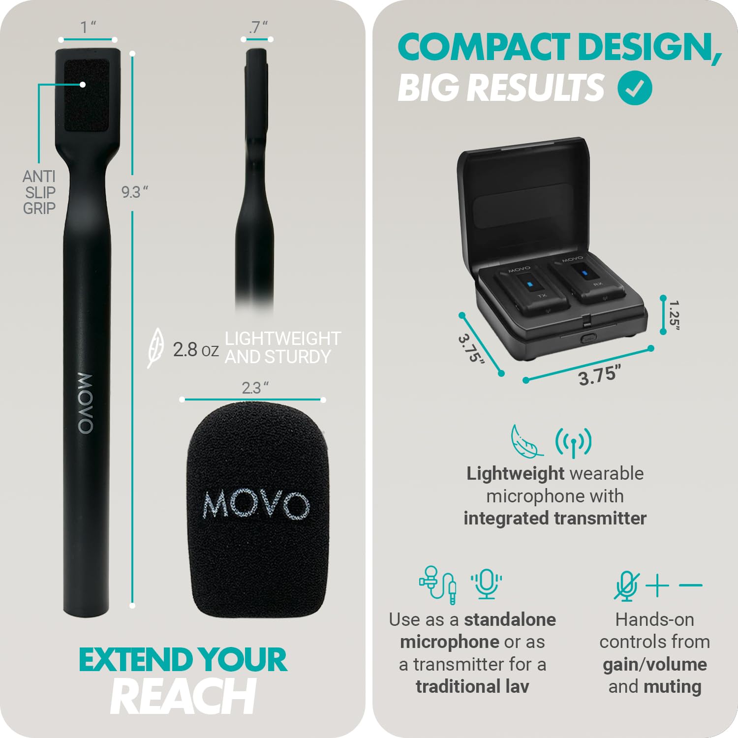 Movo WMX-2 Wireless Lav Mic System with Mic Handle
