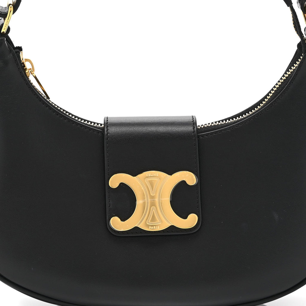 Smooth Calfskin Medium Strap Ava Triomphe Shoulder Bag Black