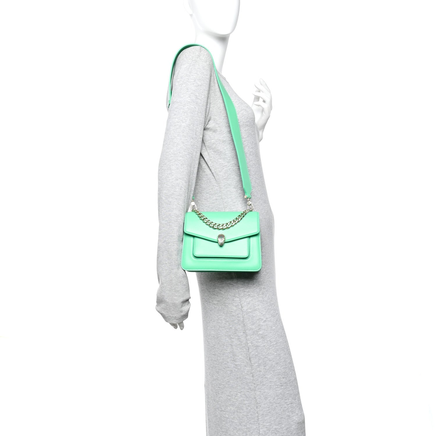 Calfskin Serpenti Forever Maxi Chain Crossbody Bag Green