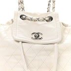 Lambskin Quilted Beijing Backpack Bag White