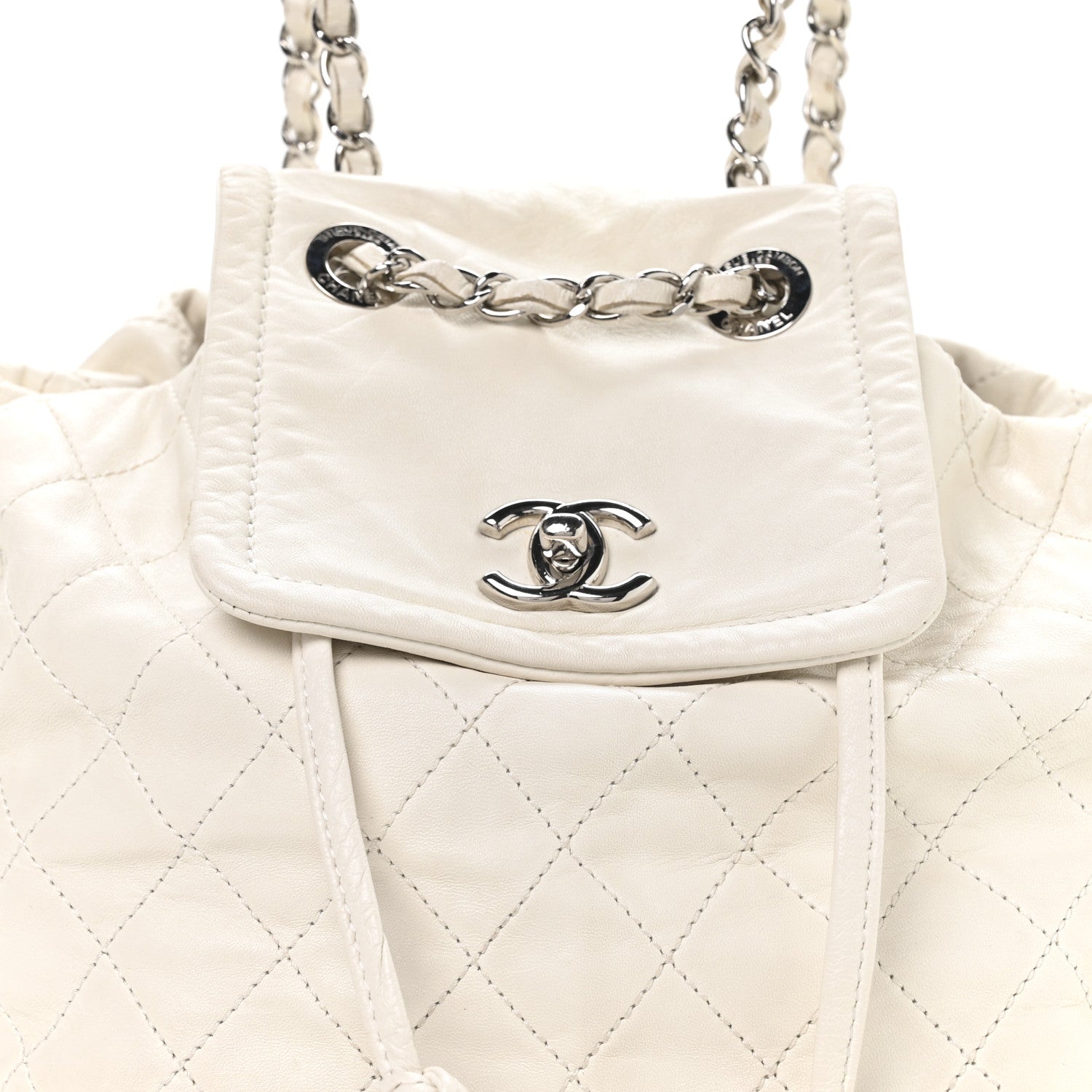 Lambskin Quilted Beijing Backpack Bag White