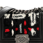 Lambskin Tweed Logo Embroidered Mini Boy Flap White Red Black
