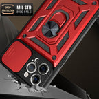 Kickstand Ring Holder With Slide Camera Cover Tpu Shockproof Case And Magnetic Car Mount For Apple Iphone 12 Pro Max In Red