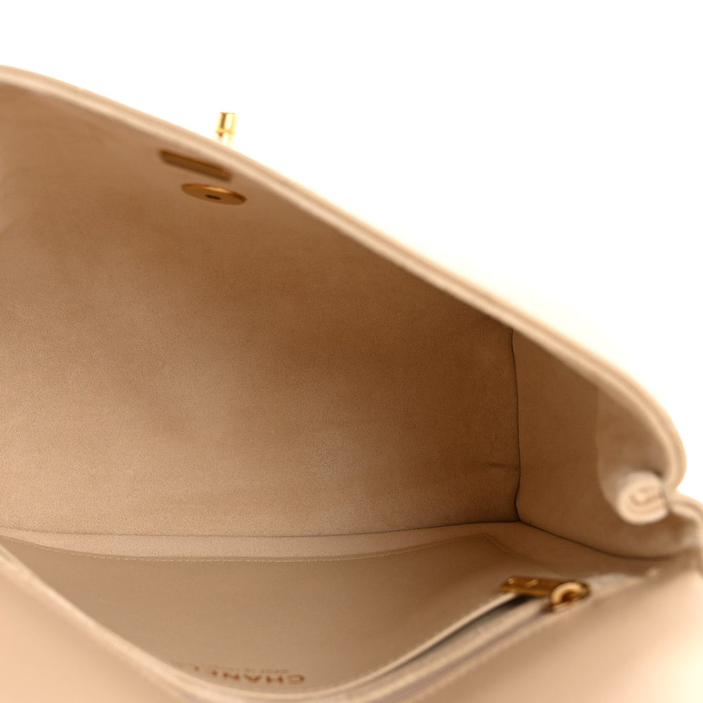 Calfskin Stitched Flap Top Handle Beige