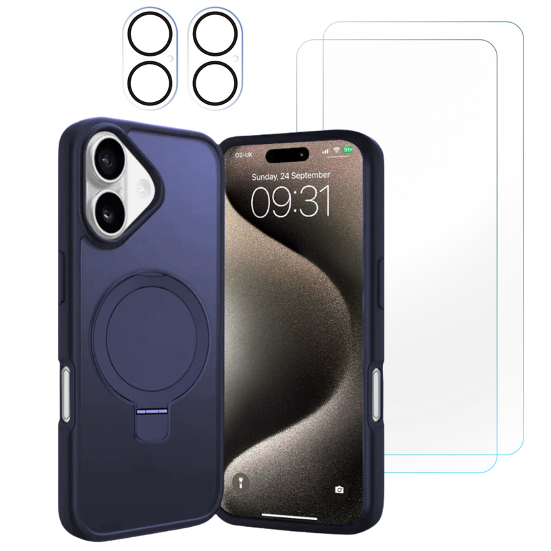 Entronix Bundle Compatible with iPhone 17 - [Magnetic] Translucent Matte Gripstand Case, 2 Clear Screen Protectors & 2 Camera Lens Protectors