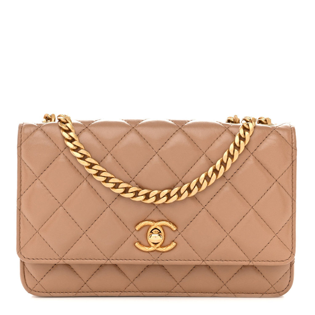 Calfskin Quilted Perfect Fit Wallet On Chain WOC Beige