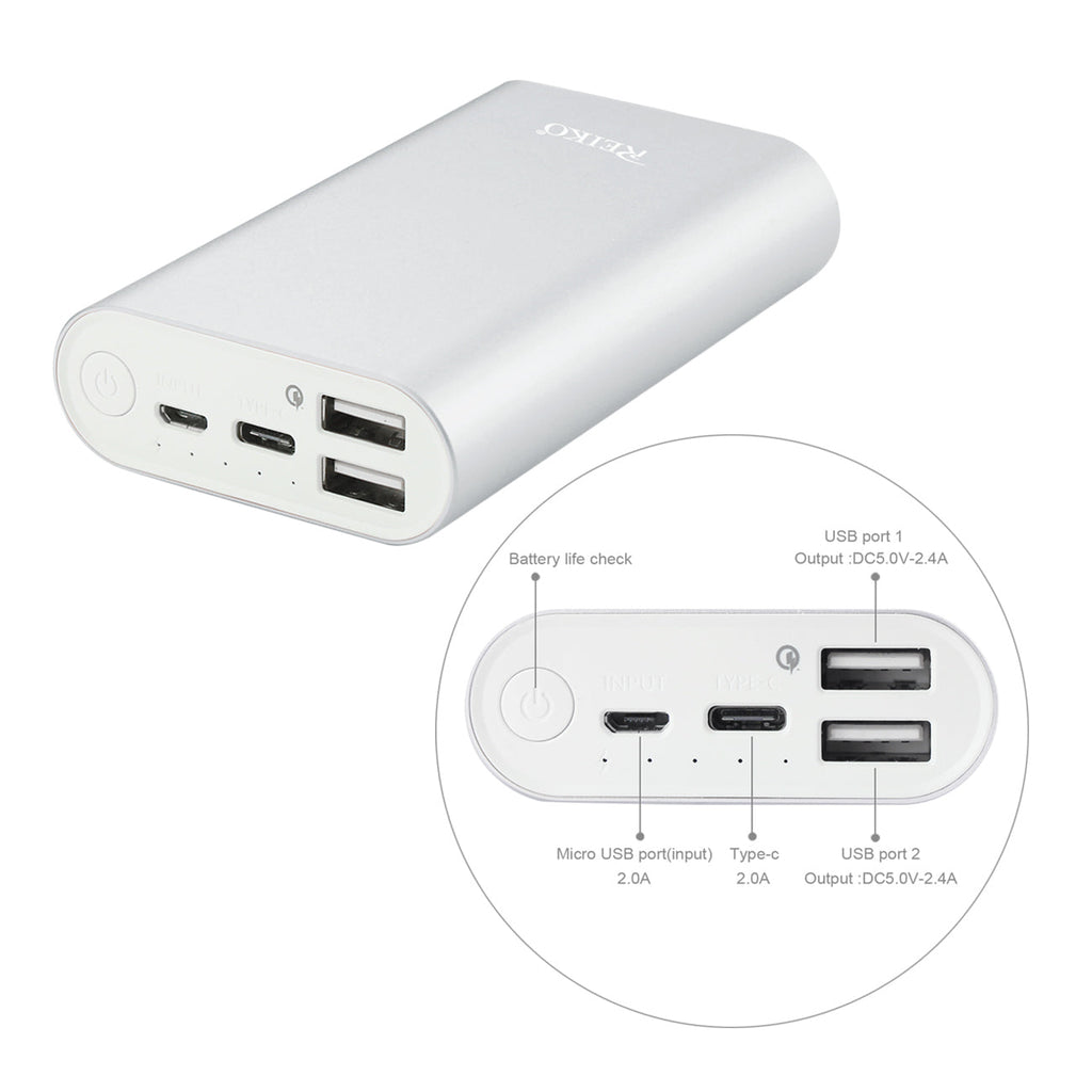 Reiko 2A5V 6800Mah Universal Power Bank With Two Usb-A Ports And One Usb-C In Silver