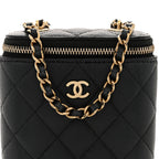 Caviar Quilted Small Vertical Coco Beauty Vanity Case With Chain Black
