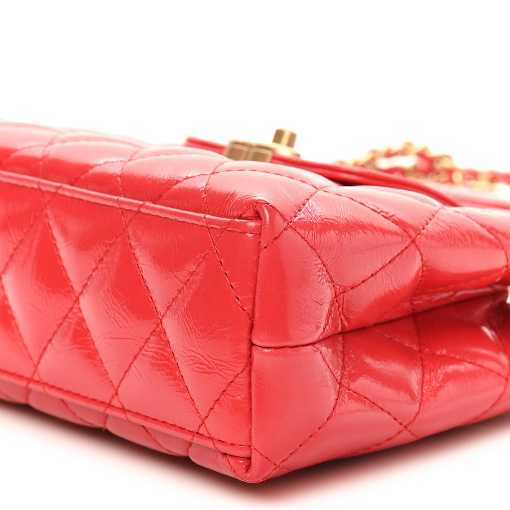 Shiny Aged Calfskin Quilted Nano Kelly Shopper Dark Red