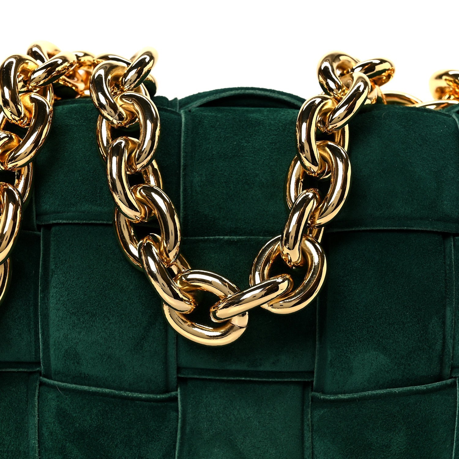 Suede Maxi Intrecciato Padded Chain Cassette Crossbody Bag Emerald Green