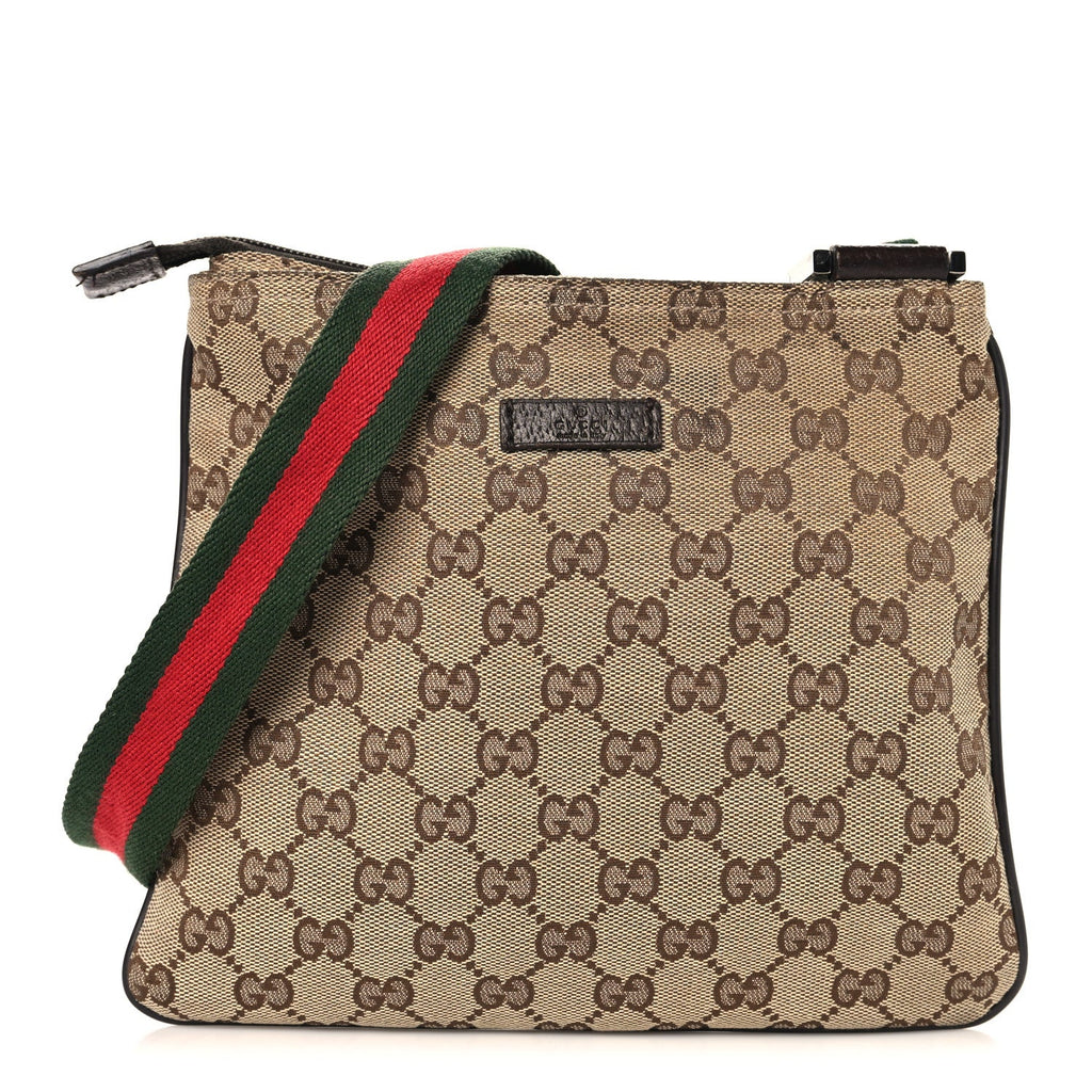 Monogram Web Small Flat Messenger Bag Brown