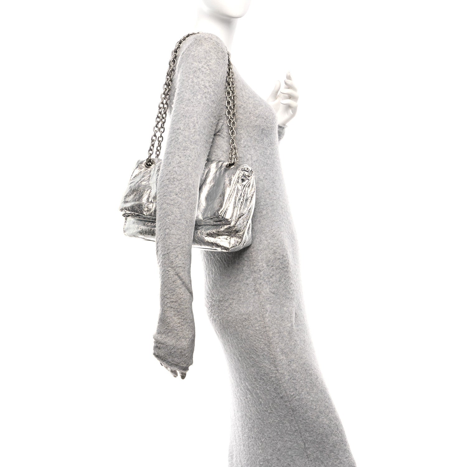 Metallized Arena Calfskin Medium Monaco Chain Shoulder Bag Silver