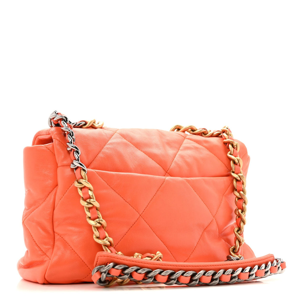 Lambskin Quilted Large Chanel 19 Flap Orange