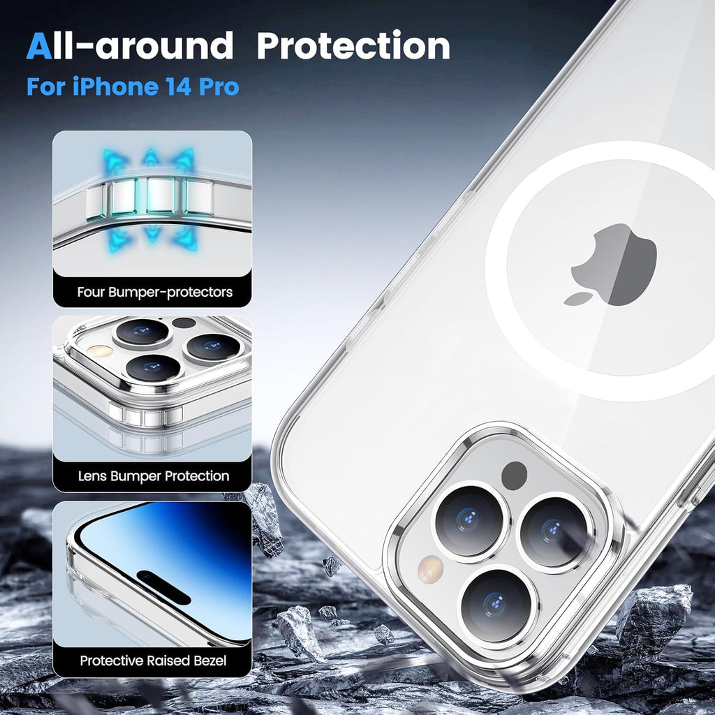 Entronix [Magnetic] Case Compatible with iPhone 14 Pro - [Hard Back] Thick Clear