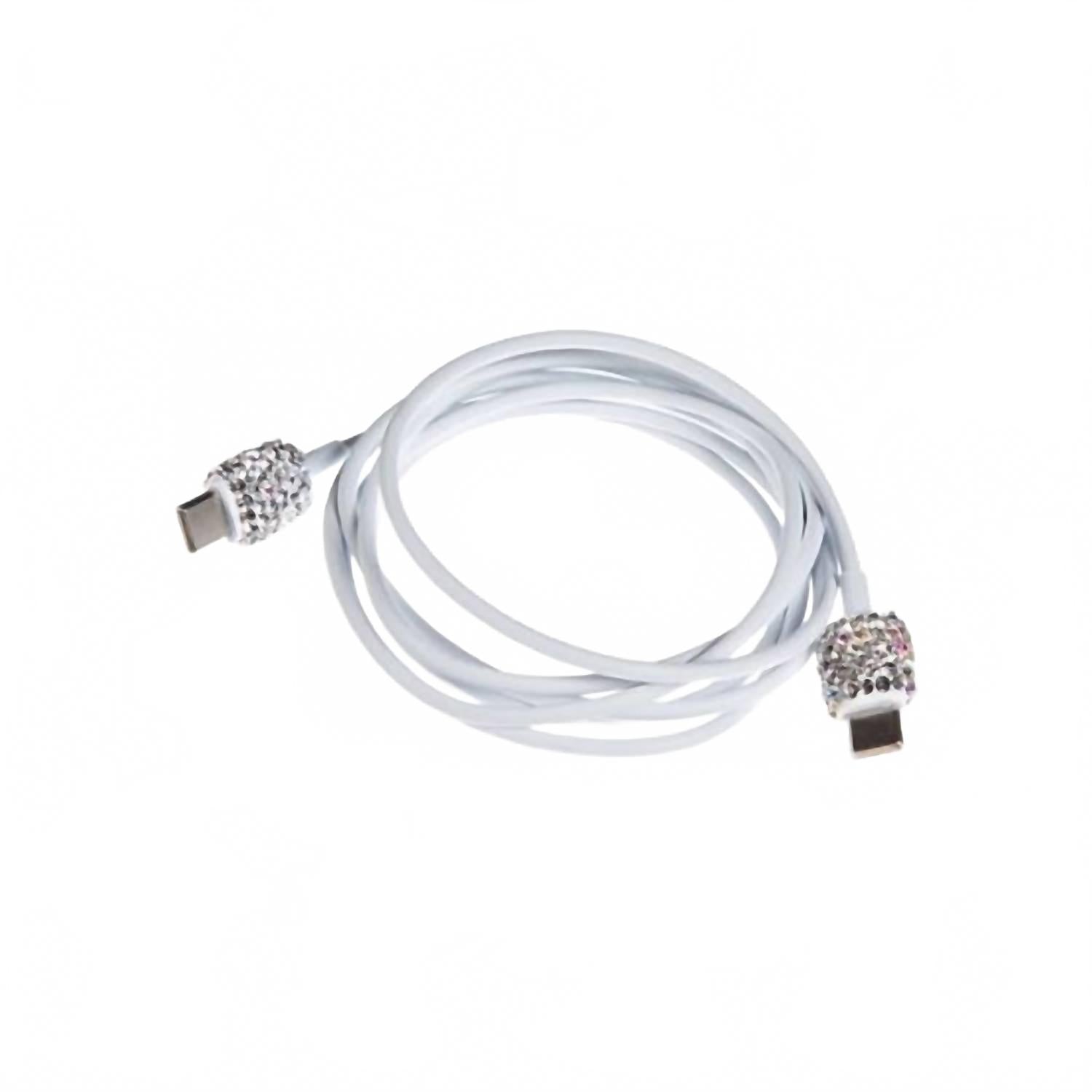 Women's Clear Bling Usb Charger Cable In White