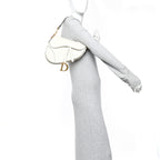 Grained Calfskin Saddle Bag White
