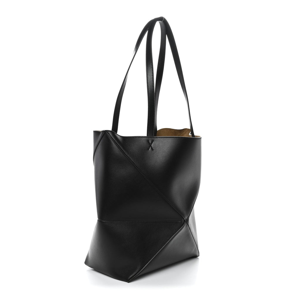 Shiny Calfskin Medium Puzzle Fold Tote Black