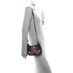 Satin Crystal Embellished La Medusa Mini Hobo Bag Black Multicolor