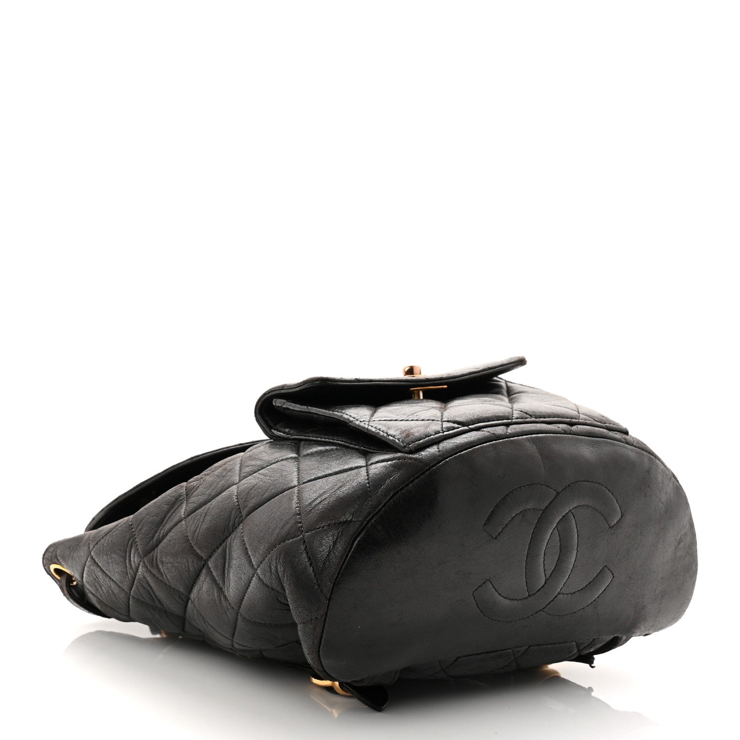 Lambskin Quilted Drawstring Backpack Black